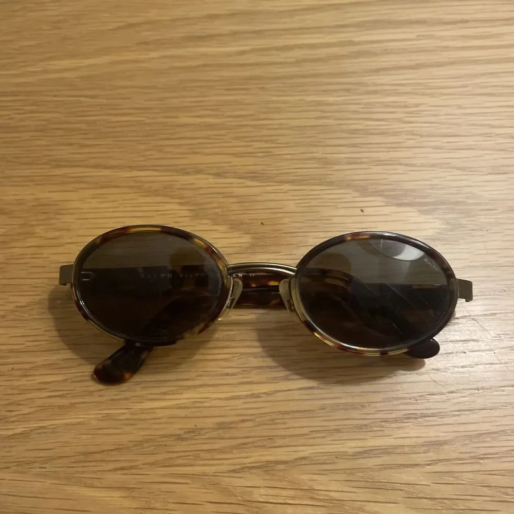 Vintage 90s Ralph Lauren 924/S Oval Sunglasses Tortoise & Gold Goth Steampunk